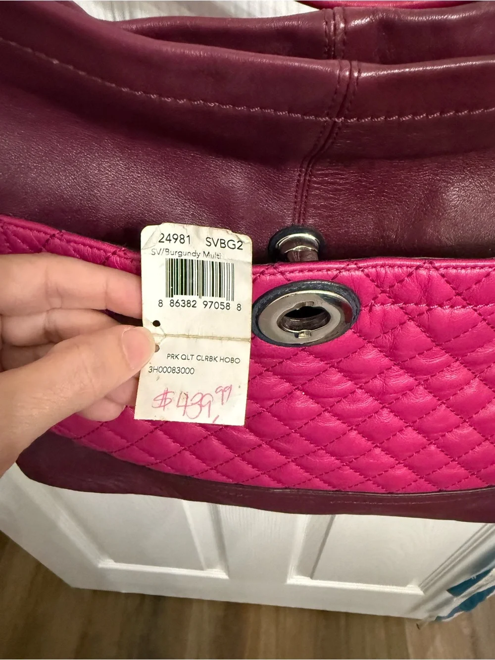 Coach Quilted Leather Hobo Bag Burgundy Pink Multi Turnlock Purse 24981 Park